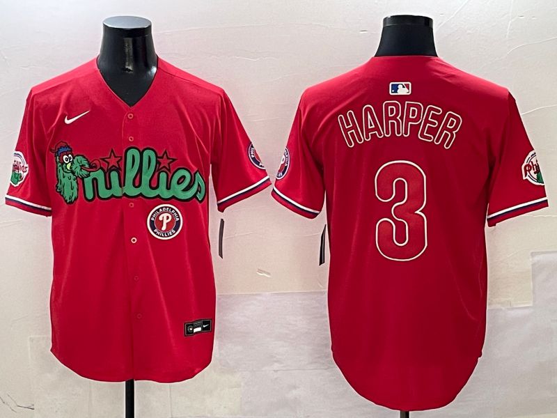 Men Philadelphia Phillies #3 Harper Red three generations Joint Name 2025 Nike MLB Jersey style 7
